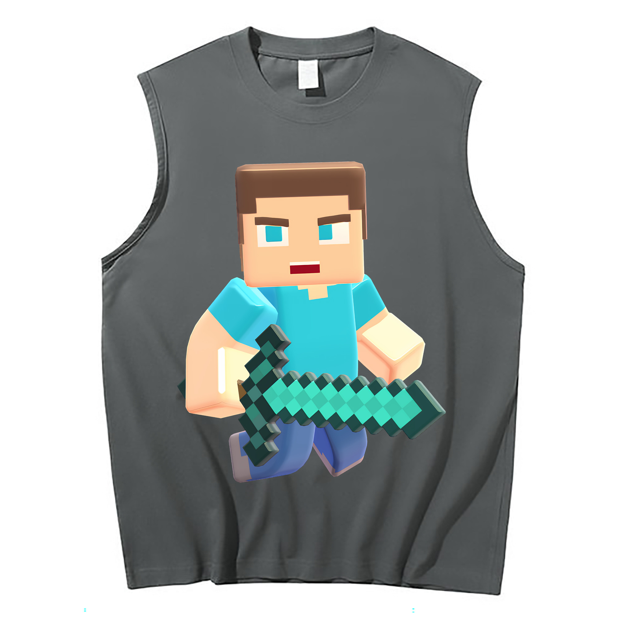 （画像用） マインクラフト ブロックの世界 Minecraft MC Block world コットン100％タンクトップ（フロントプリント）